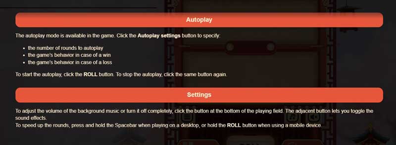 Dice Clash slot game autoplay and settings