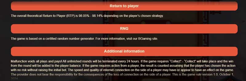 Dice Clash slot game return to player, RNG and additional information